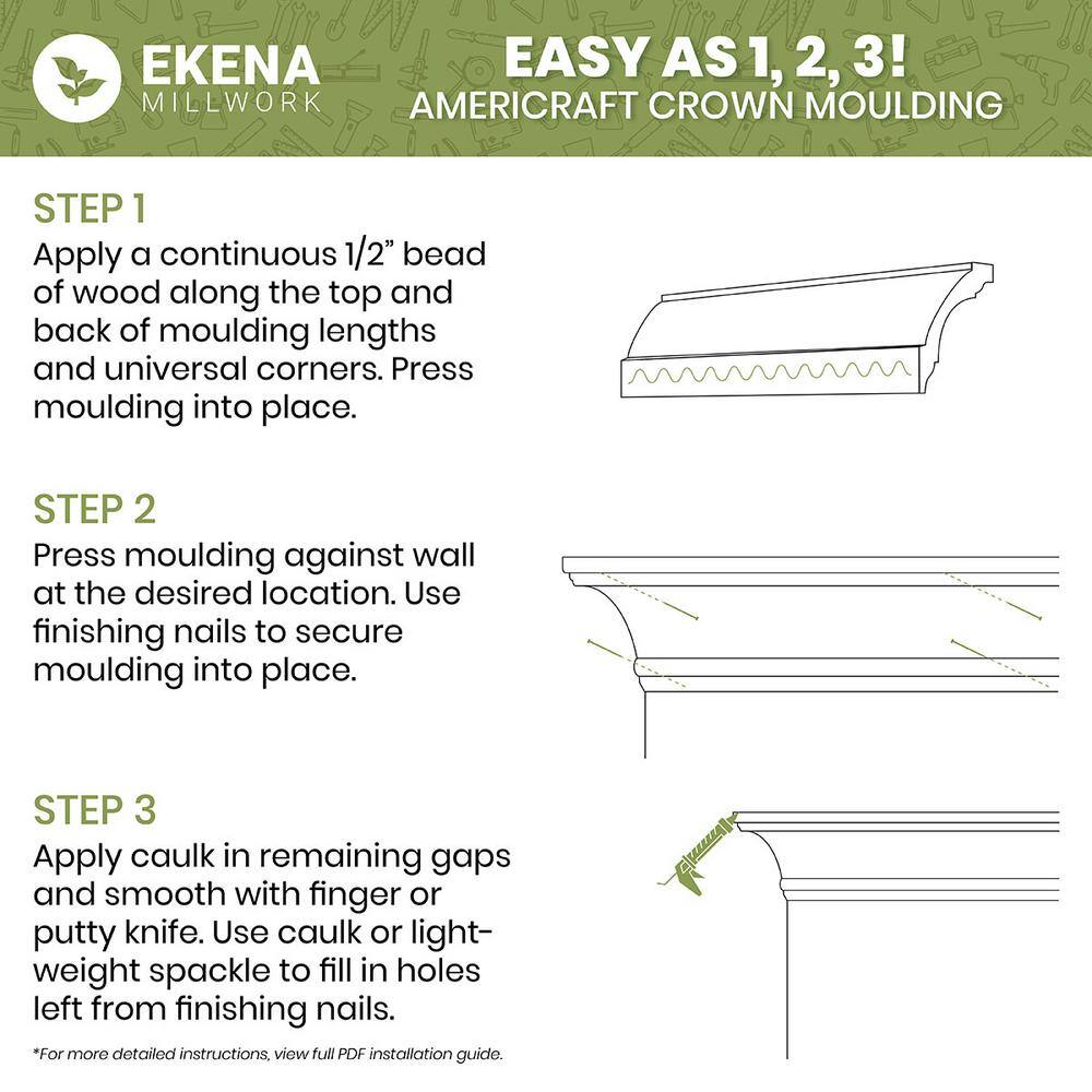 Ekena Millwork WM52 0.56 in. D x 2.75 in. W x 96 in. L Wood (White Oak) Crown Moulding