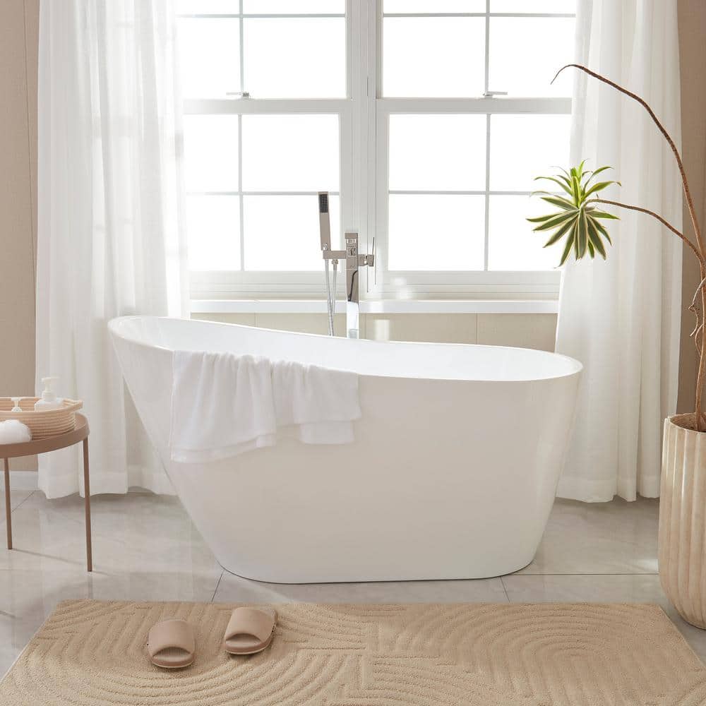 Vanity Art Bourges 55 in. Acrylic Flatbottom Bathtub in White/Oil Rubbed Bronze