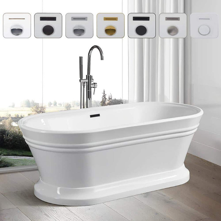 Vanity Art Versailles 67 in. x 31 in. Acrylic Freestanding Soaking Bathtub with Center Drain in White/Oil Rubbed Bronze