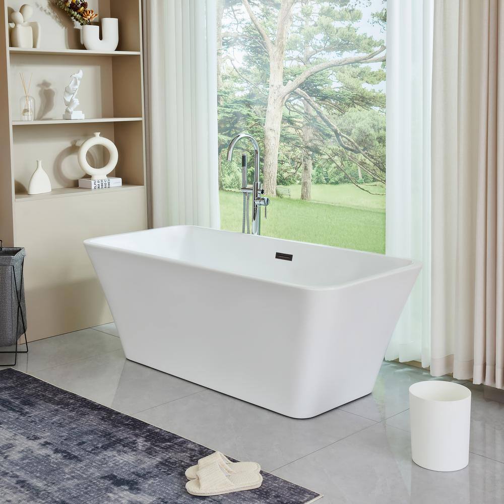Vanity Art Nantes 67 in. x 30 in. Acrylic Freestanding Soaking Bathtub with Center Drain in White/Oil Rubbed Bronze