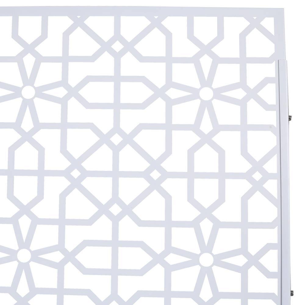 76 in. H x 48 in. W Metal Freestanding White Decorative Panel with Hollow Line Design for Balconies, Patios, and Gardens