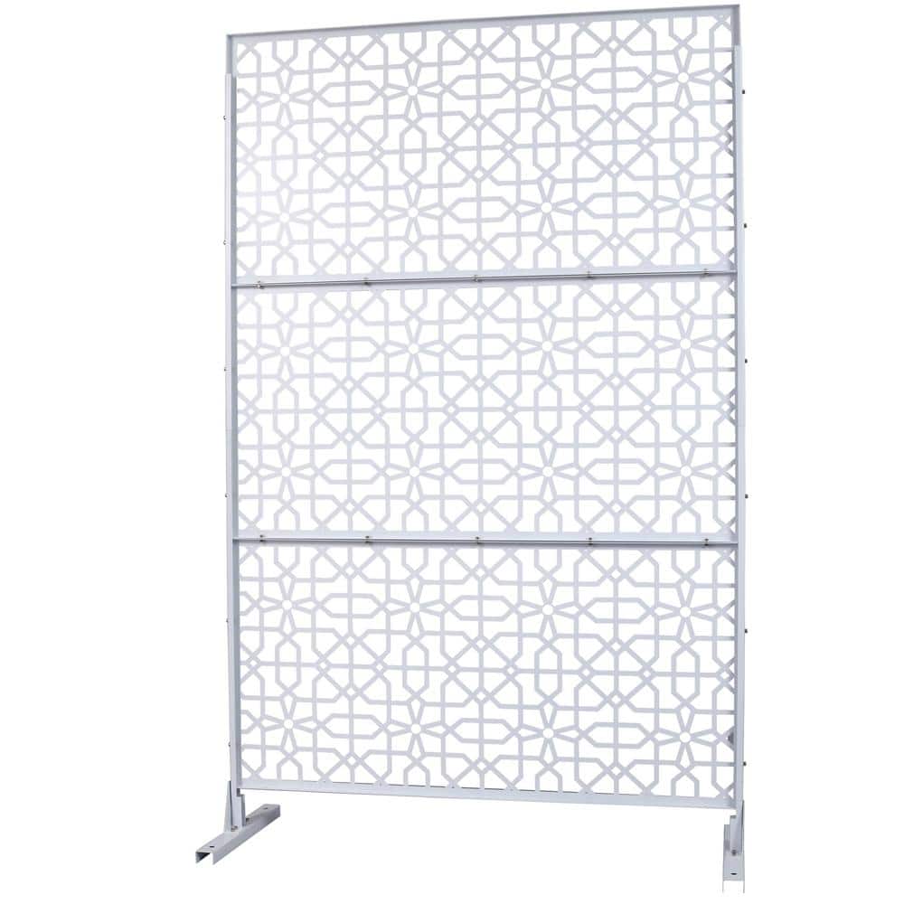 76 in. H x 48 in. W Metal Freestanding White Decorative Panel with Hollow Line Design for Balconies, Patios, and Gardens