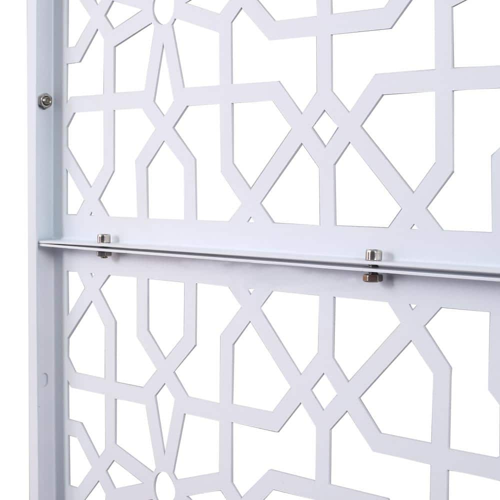 76 in. H x 48 in. W Metal Freestanding White Decorative Panel with Hollow Line Design for Balconies, Patios, and Gardens