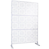 76 in. H x 48 in. W Metal Freestanding White Decorative Panel with Hollow Line Design for Balconies, Patios, and Gardens