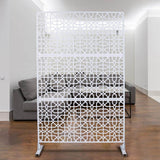 76 in. H x 48 in. W Metal Freestanding White Decorative Panel with Hollow Line Design for Balconies, Patios, and Gardens