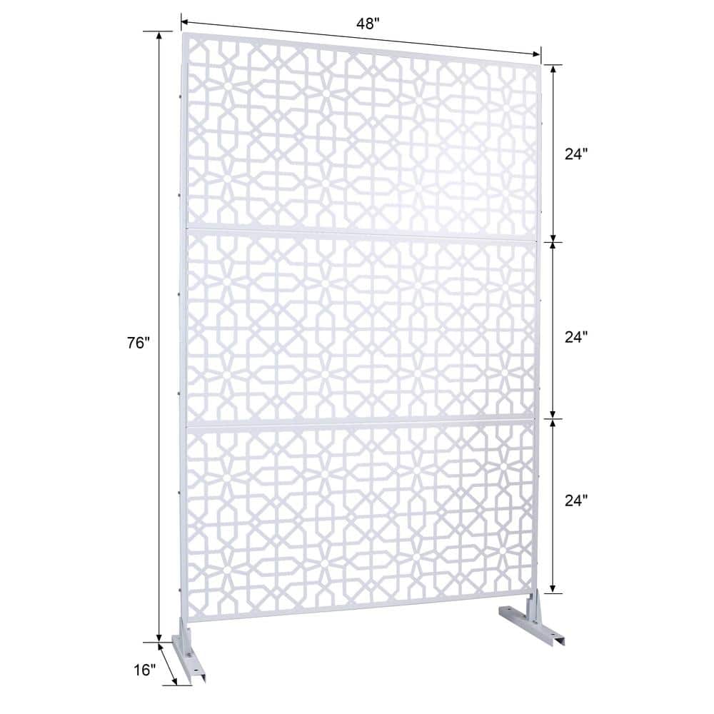 76 in. H x 48 in. W Metal Freestanding White Decorative Panel with Hollow Line Design for Balconies, Patios, and Gardens
