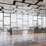 76 in. H x 48 in. W Metal Freestanding White Decorative Panel with Hollow Line Design for Balconies, Patios, and Gardens