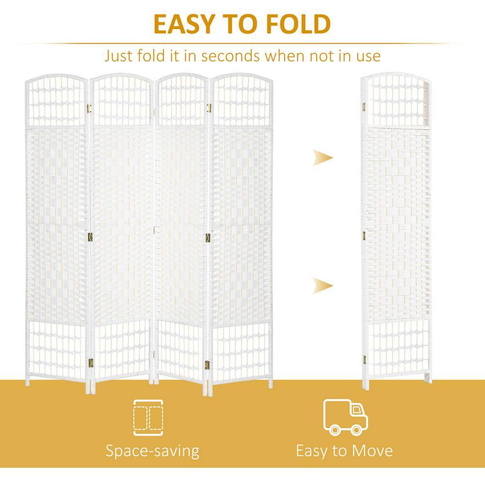 4-Panel Room Divider, Folding Privacy Screen, Room Separator, Wave Fiber Freestanding Partition Wall Divider in White