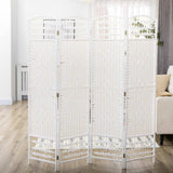 4-Panel Room Divider, Folding Privacy Screen, Room Separator, Wave Fiber Freestanding Partition Wall Divider in White