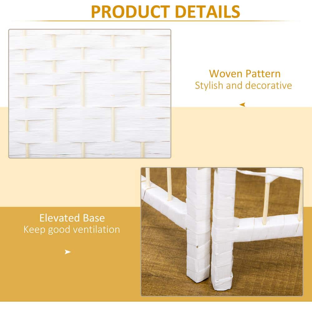 4-Panel Room Divider, Folding Privacy Screen, Room Separator, Wave Fiber Freestanding Partition Wall Divider in White