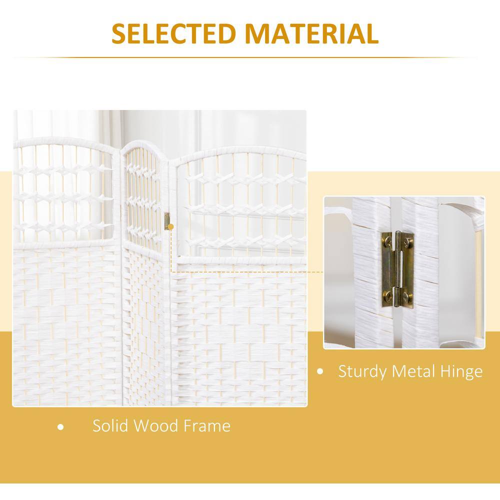 4-Panel Room Divider, Folding Privacy Screen, Room Separator, Wave Fiber Freestanding Partition Wall Divider in White