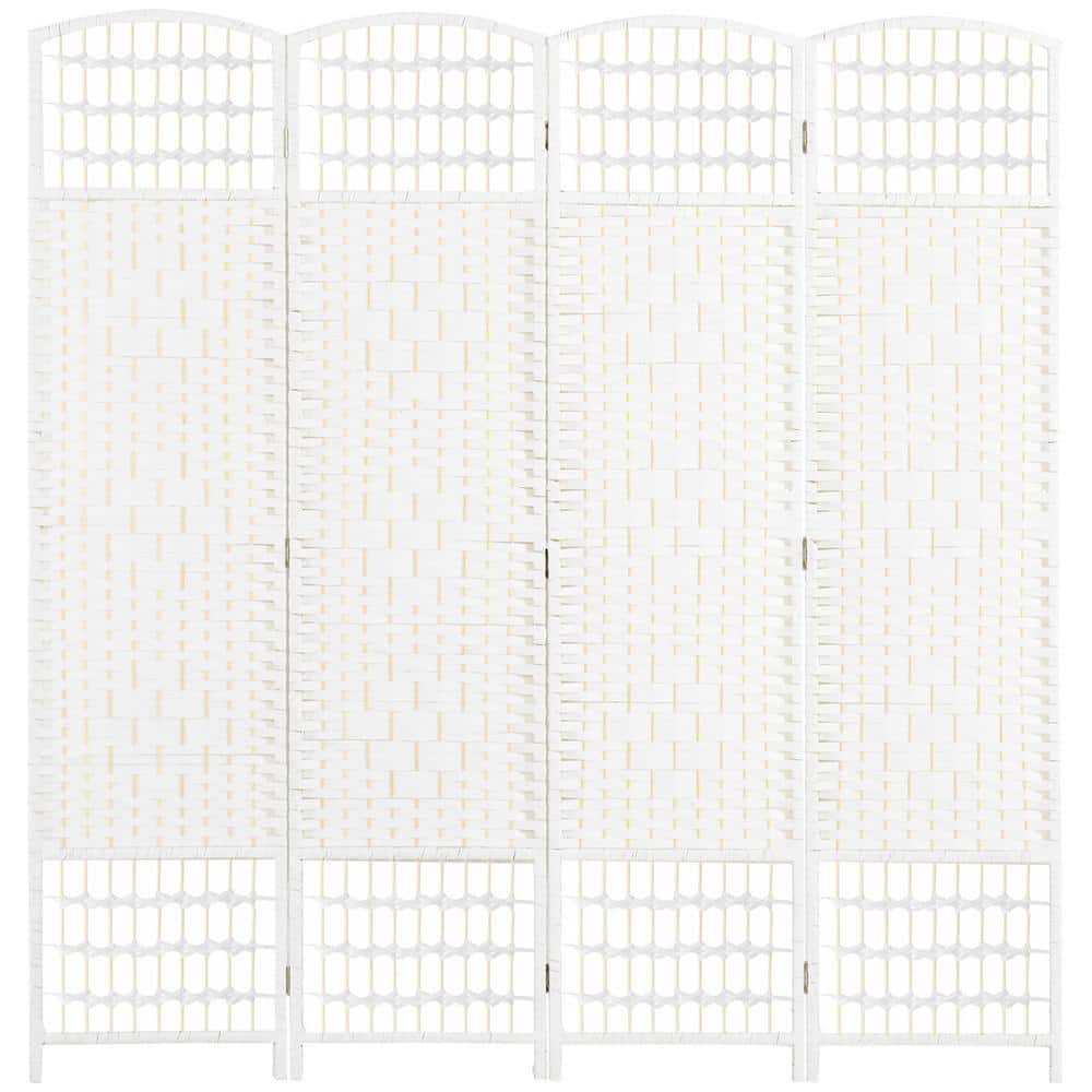 4-Panel Room Divider, Folding Privacy Screen, Room Separator, Wave Fiber Freestanding Partition Wall Divider in White