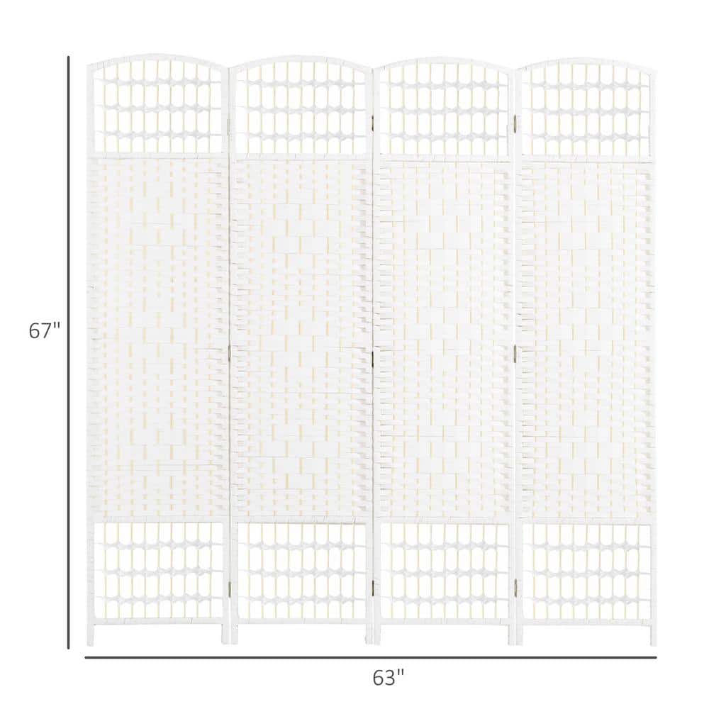 4-Panel Room Divider, Folding Privacy Screen, Room Separator, Wave Fiber Freestanding Partition Wall Divider in White