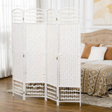 4-Panel Room Divider, Folding Privacy Screen, Room Separator, Wave Fiber Freestanding Partition Wall Divider in White