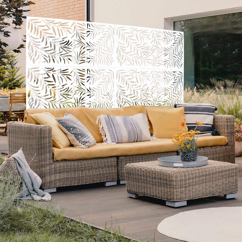 6.3 ft. H x 4 ft. W White Outdoor Privacy Screen Metal Garden Fence Panels Freestanding Decorative Screen Panel