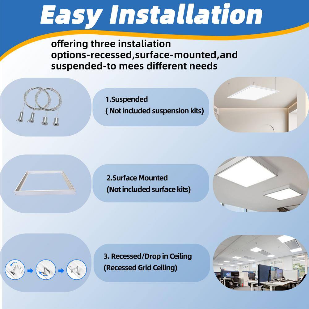 Honbei 2 ft. x 2 ft. 5800 Lumens Integrated LED Panel Light 5000K 2x2 Troffer Lights for Kitchen 0-10V Dimmable Lighting 10Pack