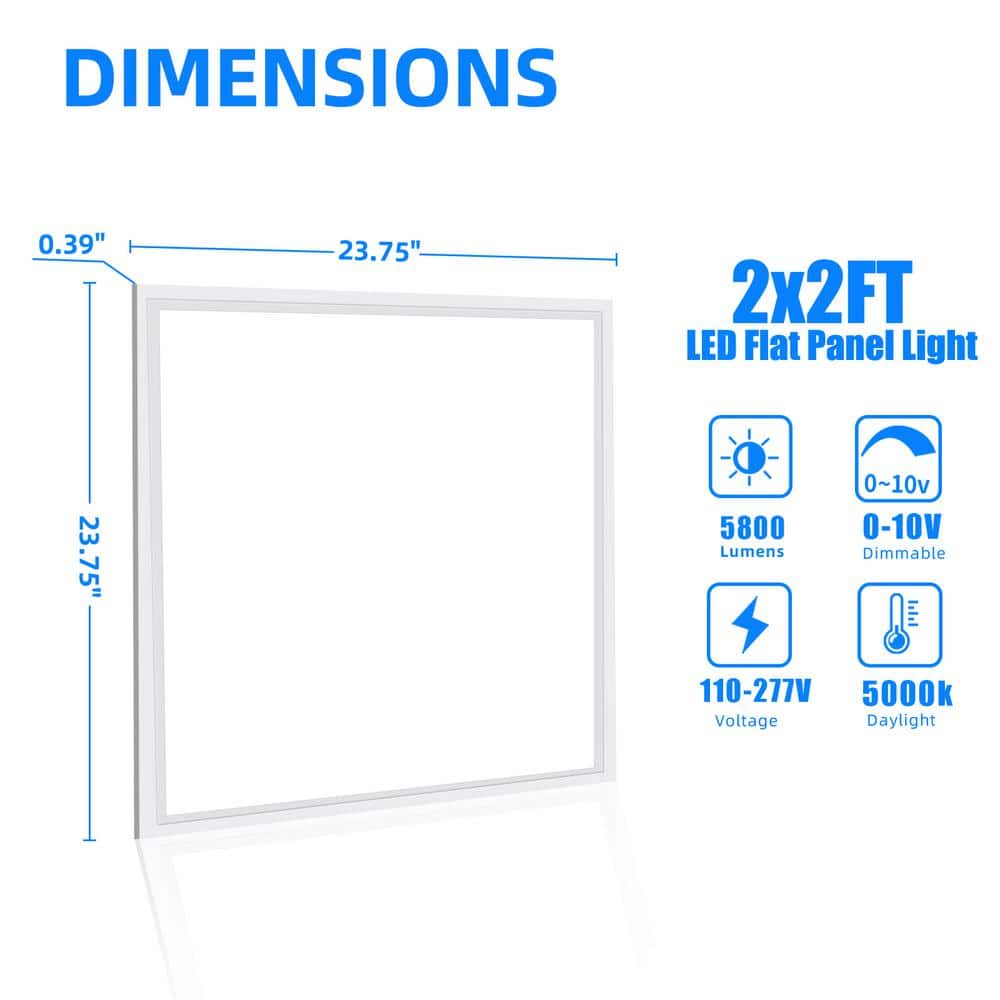 Honbei 10Pack 2 ft. x 2 ft. 5800 Lumens Integrated LED Panel Light, 5000K 2x2 LED Troffer Panel Lights for Kitchen, ETL Liated