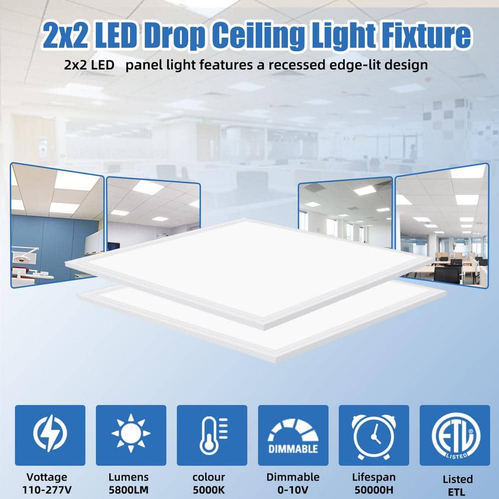 Honbei 10Pack 2 ft. x 2 ft. 5800 Lumens Integrated LED Panel Light,5000K 2X2 Drop Ceiling LED Light Panel,Lighting for Office