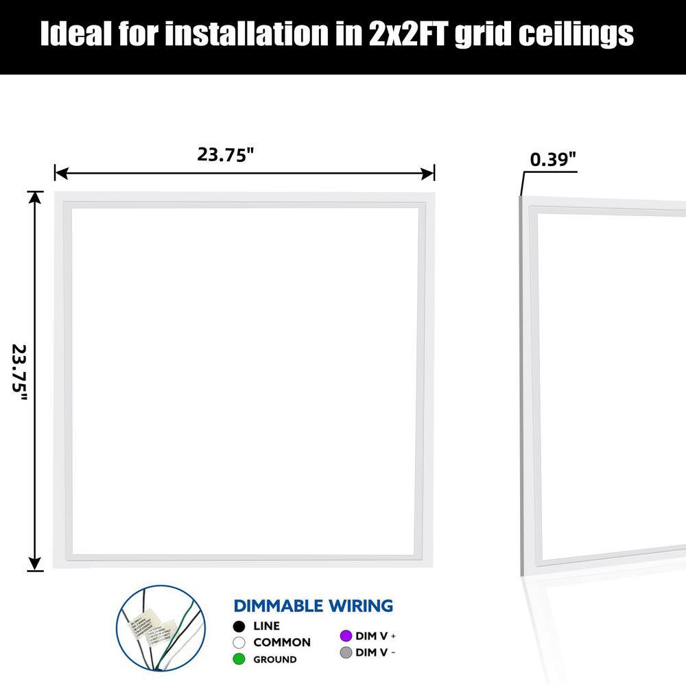WYZM 2 ft. x 2 ft. 5800 Lumens Integrated LED Panel Light Dimmable 0-Volt-10-Volt 5000K Bright White (12-Pieces)