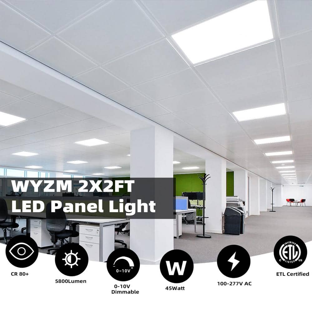WYZM 2 ft. x 2 ft. 5800 Lumens Integrated LED Panel Light Dimmable 0-Volt-10-Volt 5000K Bright White (12-Pieces)