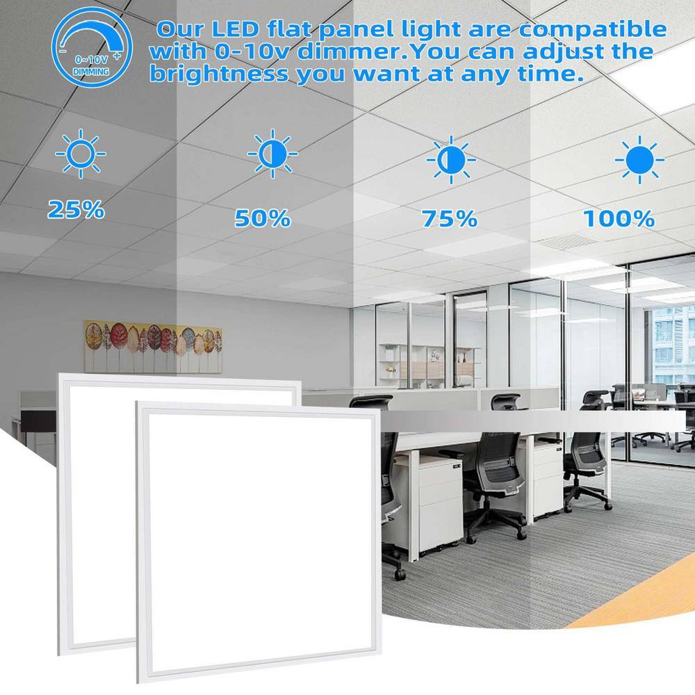 Honbei 2 ft. x 2 ft. 5800 Lumens Integrated LED Panel Light 5000K Recesed Edge-Lit 2X2 ft LED Troffer Flat Panel Light (2-Pack)