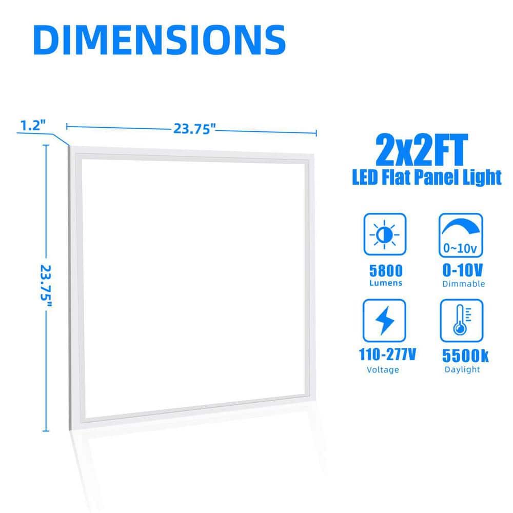 Honbei 2 ft. x 2 ft. 5800 Lumens Integrated LED Panel Light, 5000K 2 x 2 LED Troffer Flat Panel Light ETL Listed (6-Pack)