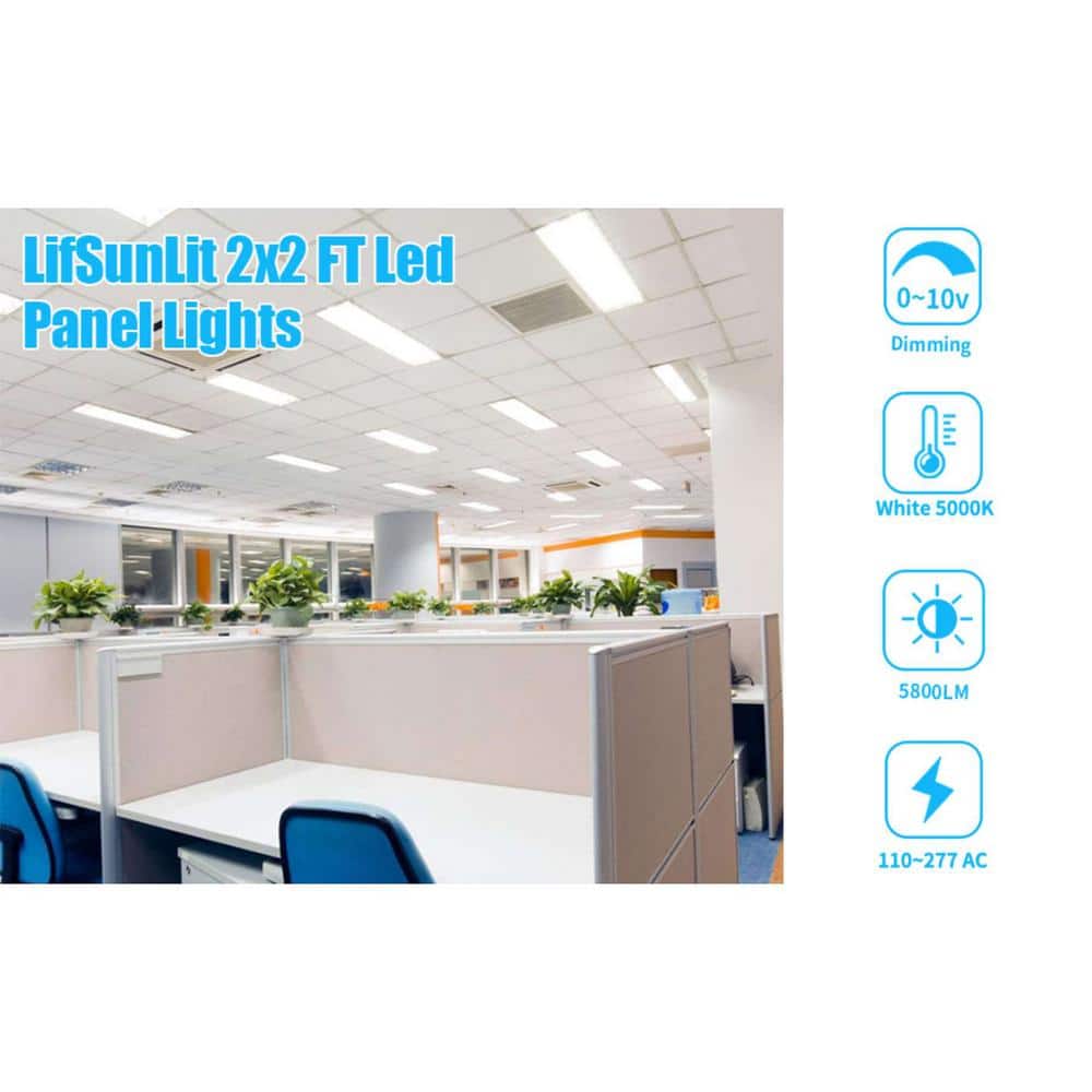 Honbei 2 ft. x 2 ft. 5800 LM Integrated LED Panel Light, 5000K 2 x 2 LED Flat Panel Light Recessed Back-Lit for Office (6-Pack)