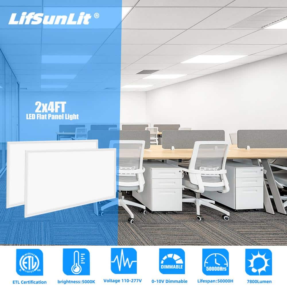 Honbei 12 Pack 2 ft. x 4 ft.7800 Lumens Integrated LED Panel Light, 5000K 2x4 LED Light Fixture 0/10-Volt Dimmable ETL Listed