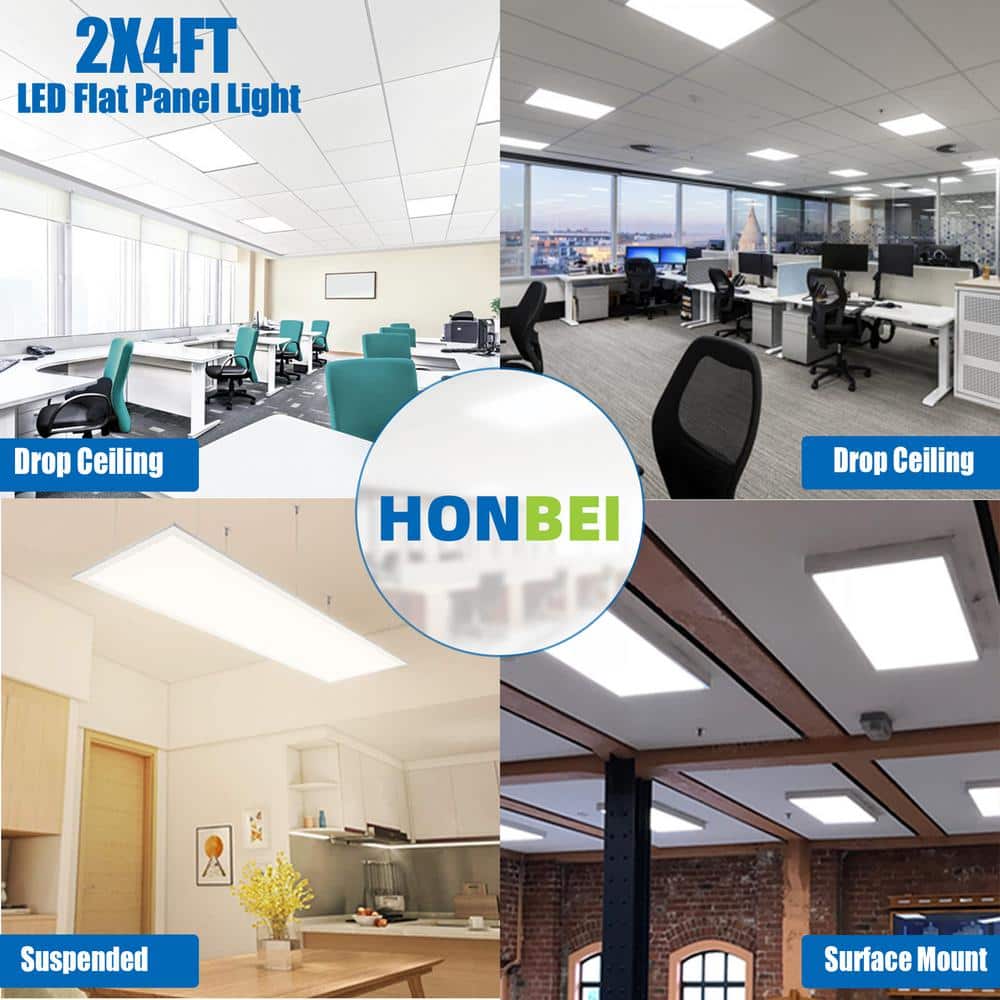 Honbei 2 ft. x 4 ft. 7800 Lumens Integrated LED Panel Light, 5000K LED Light Fixture 110-277V ETL Listed (20-Pack)