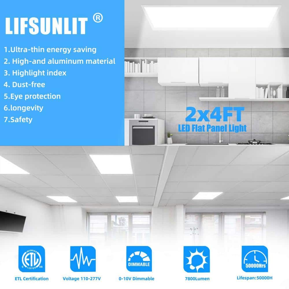Honbei 2 ft. x 4 ft. 7800 Lumens Integrated LED Panel Light, 5000K LED Light Fixture ETL Listed Recessed EdgeLit Light (2-Pack)