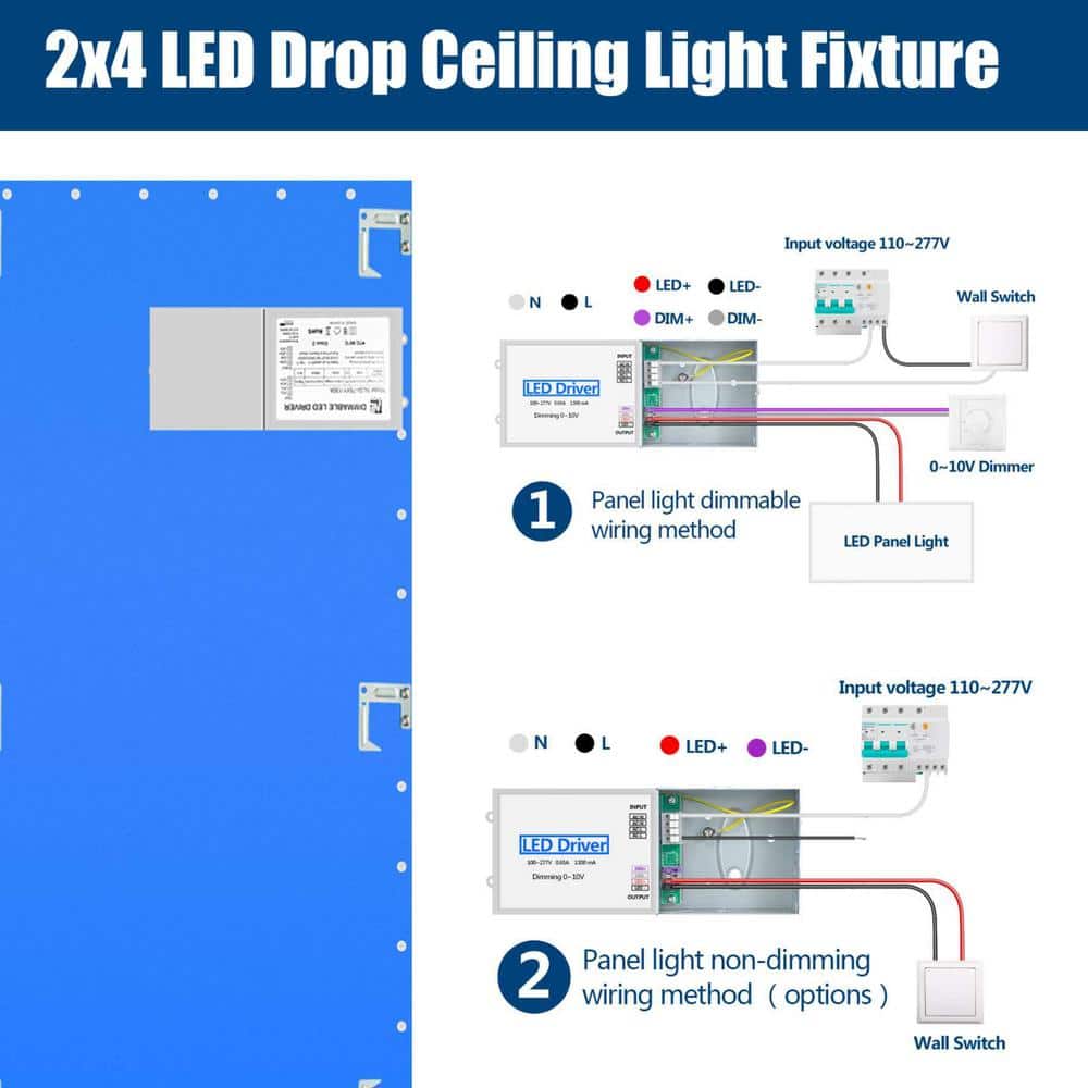 Honbei 2 ft. x 4 ft. 7800 Lumens Integrated LED Panel Light, 5000K Recessed Edge-Lit ETL Listed Troffer Light Fixture (8-Pack)