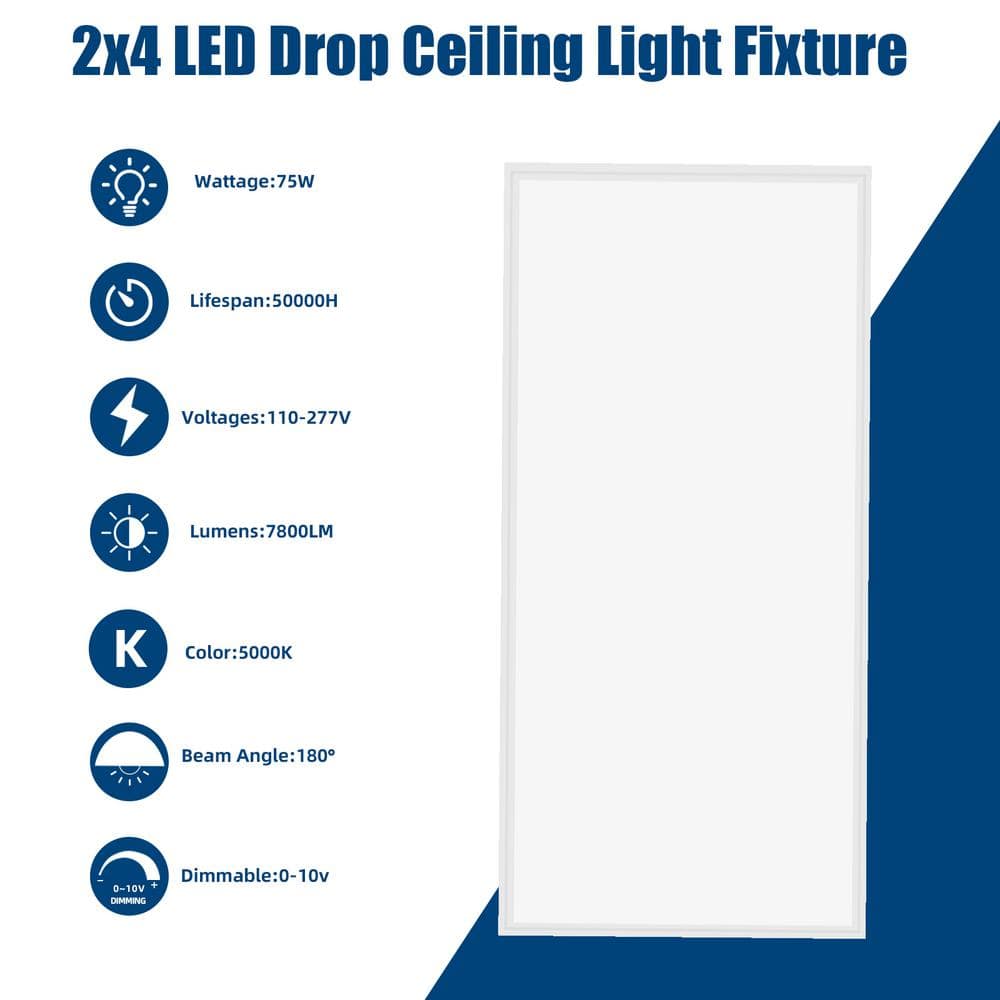 Honbei 2 ft. x 4 ft. 7800 Lumens Integrated LED Panel Light, 5000K Recessed Edge-Lit ETL Listed Troffer Light Fixture (8-Pack)
