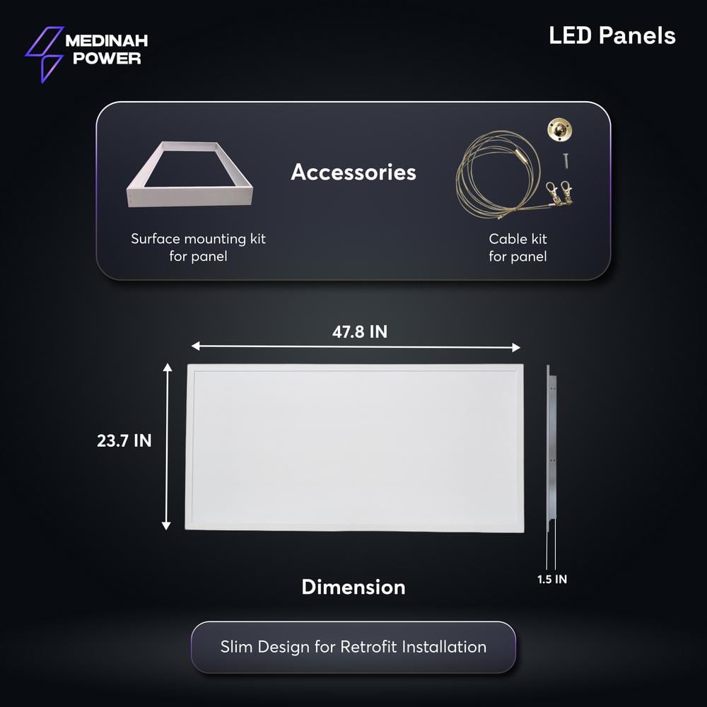 MEDINAH POWER 2x4 LED Back-Lit Panel, Adjustable Watt and CCT with 12V Aux and Usmart Cover (4-Pack)