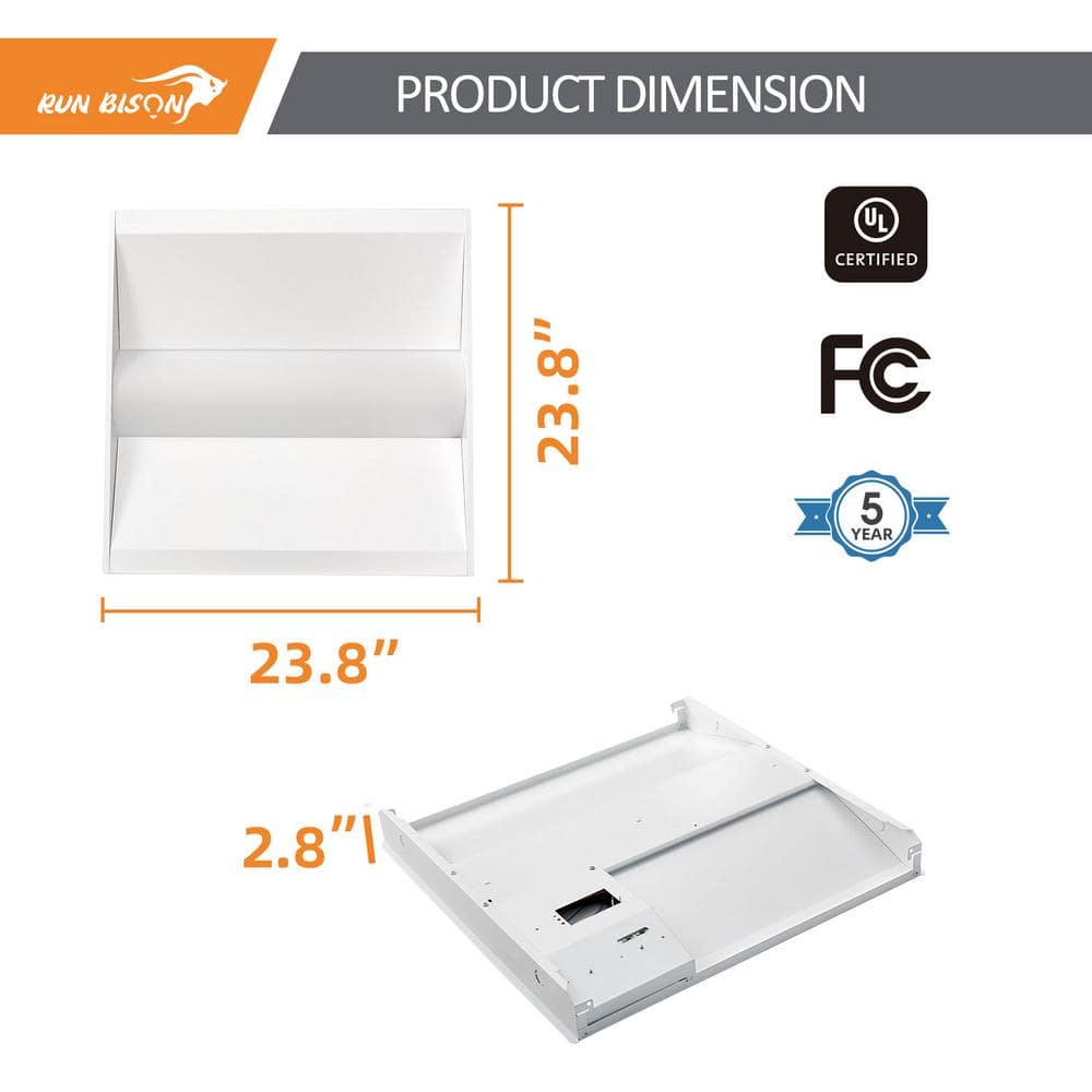 RUN BISON 2ft.x2ft White 100W Equivalent Dimmable 3500K-4000K-5000K Integrated LED Troffer Light, up to 5000-Lumens (2-Pack)