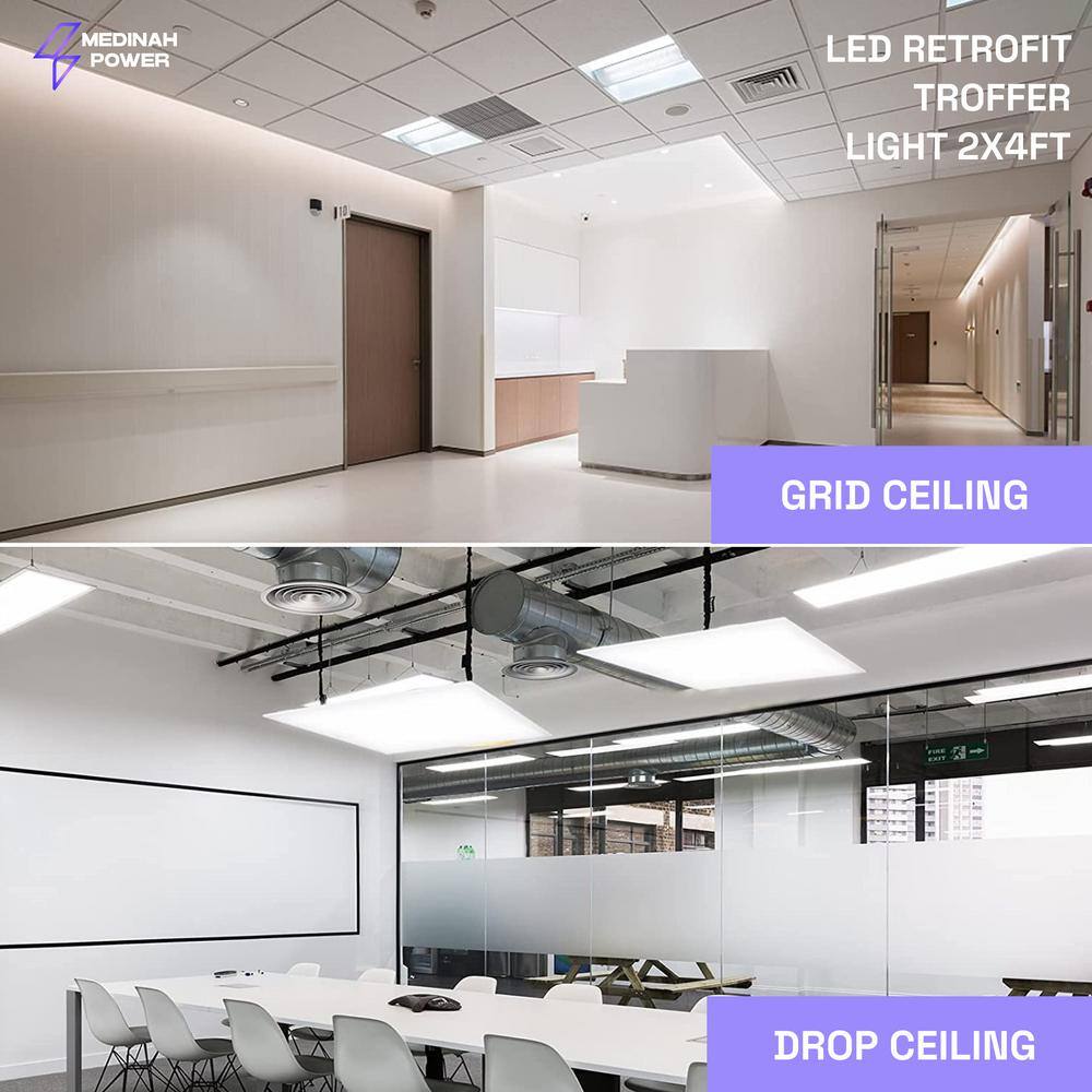 MEDINAH POWER 2 ft. x 4 ft. Integrated LED Watt/CCT Selectable White Troffer Retrofit Kit, 4250-5625 Lumens, 3500/4000/5000K (2-Pack)