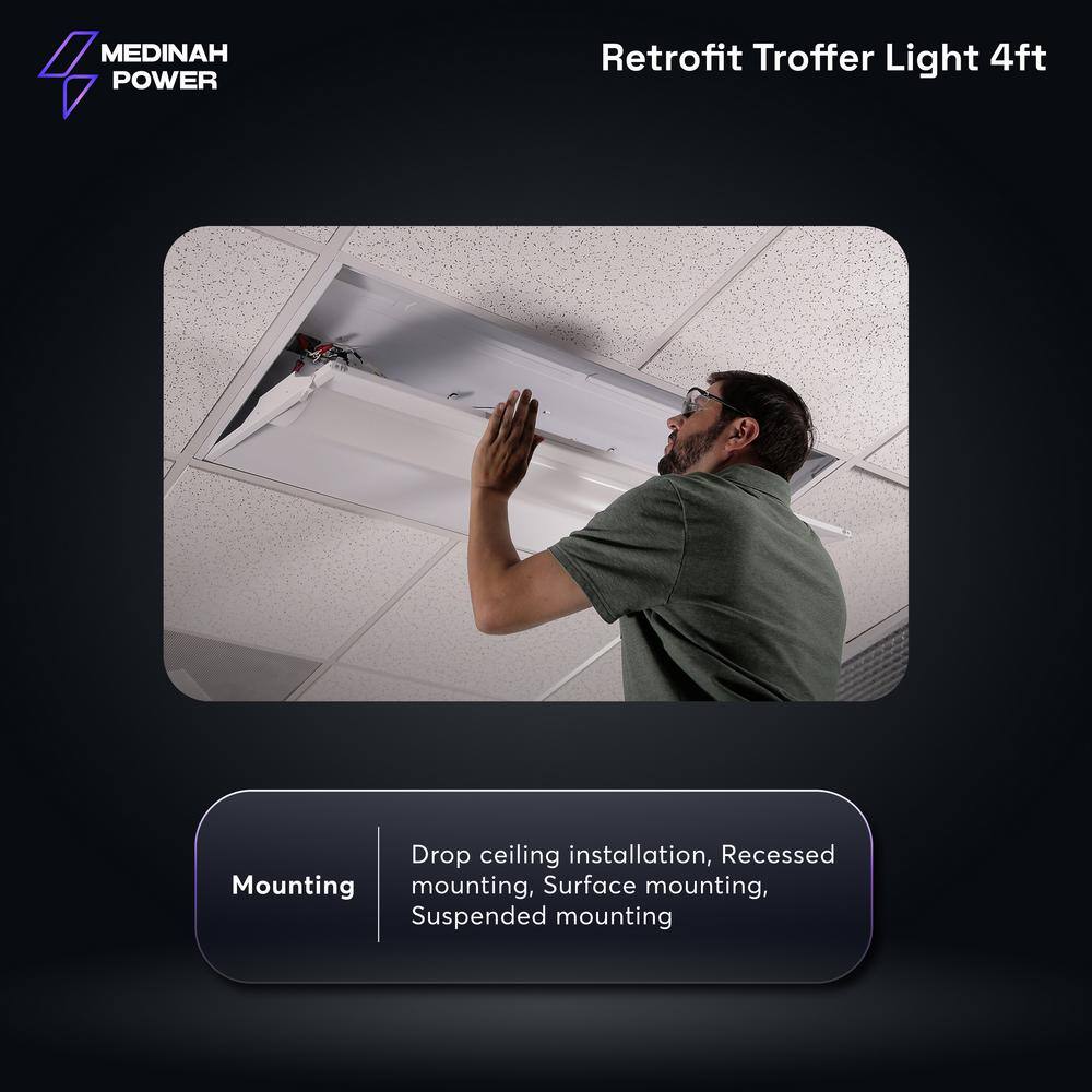 MEDINAH POWER 2 ft. x 4 ft. Integrated LED Watt/CCT Selectable White Troffer Retrofit Kit, 4250-5625 Lumens, 3500/4000/5000K (2-Pack)