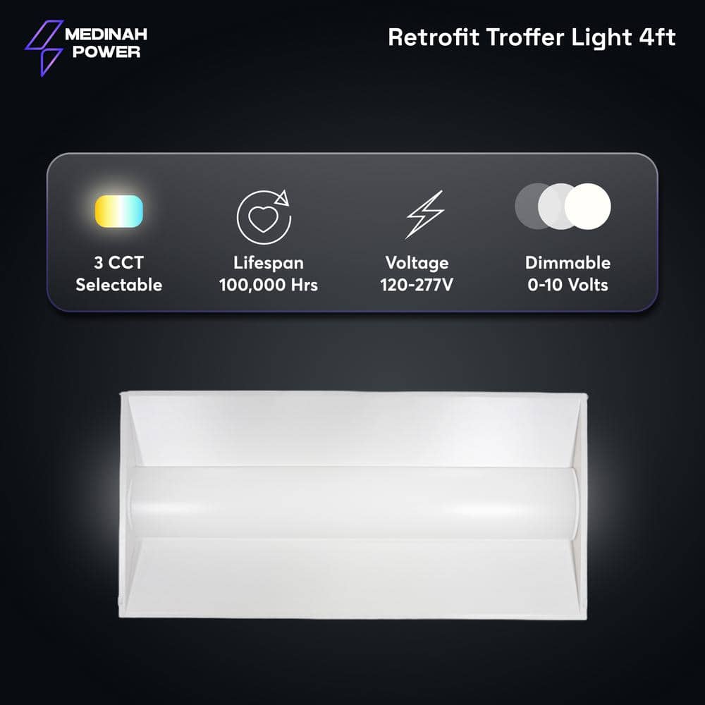 MEDINAH POWER 2 ft. x 4 ft. Integrated LED Watt/CCT Selectable White Troffer Retrofit Kit, 4250-5625 Lumens, 3500/4000/5000K (2-Pack)