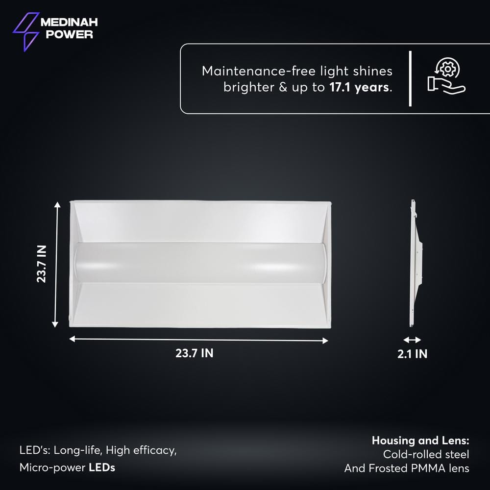 MEDINAH POWER 2 ft. x 4 ft. Integrated LED Watt/CCT Selectable White Troffer Retrofit Kit, 4250-5625 Lumens, 3500/4000/5000K (2-Pack)