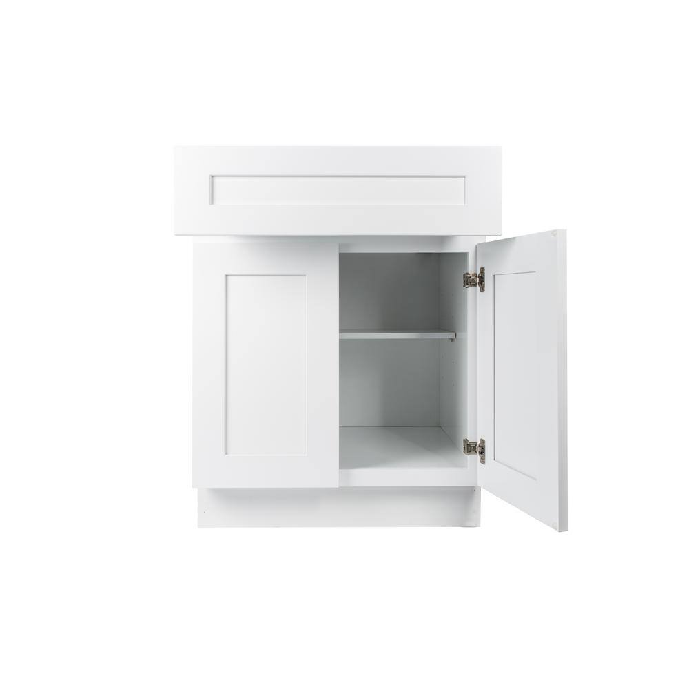 Plywell Ready to Assemble 27x34.5x24 in. Shaker Base Cabinet with 2-Door and 1 Drawer in White
