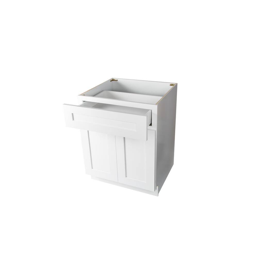 Plywell Ready to Assemble 27x34.5x24 in. Shaker Base Cabinet with 2-Door and 1 Drawer in White