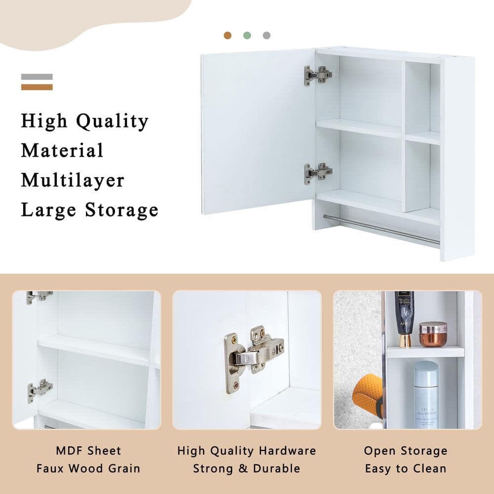 Polibi 21.6 in. W x 22 in. H White Rectangular Wall Mounted Medicine Cabinet with Mirror, Shelves and Towel Rack