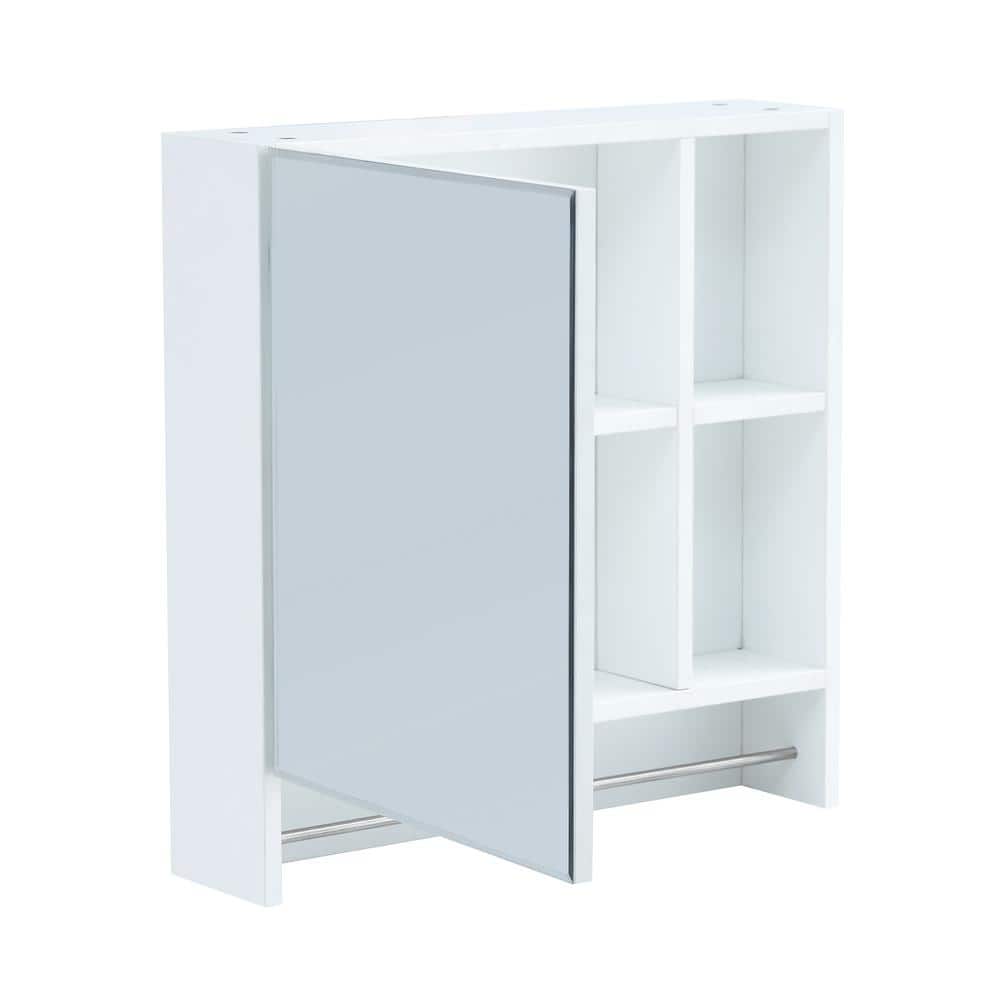 Polibi 21.6 in. W x 22 in. H White Rectangular Wall Mounted Medicine Cabinet with Mirror, Shelves and Towel Rack