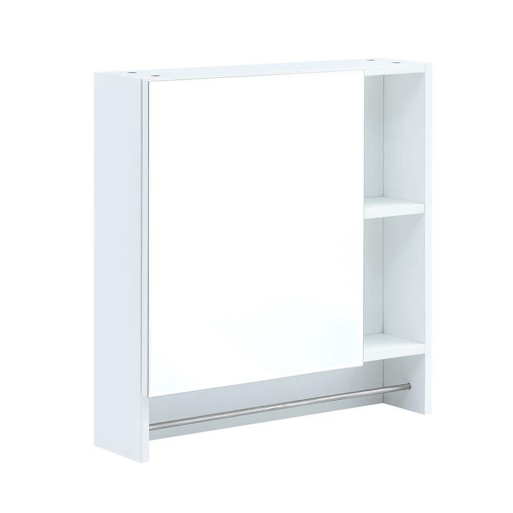 Polibi 21.6 in. W x 22 in. H White Rectangular Wall Mounted Medicine Cabinet with Mirror, Shelves and Towel Rack