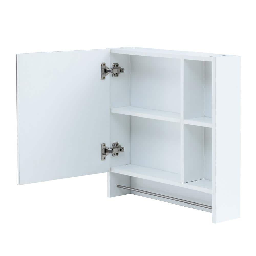 Polibi 21.6 in. W x 22 in. H White Rectangular Wall Mounted Medicine Cabinet with Mirror, Shelves and Towel Rack