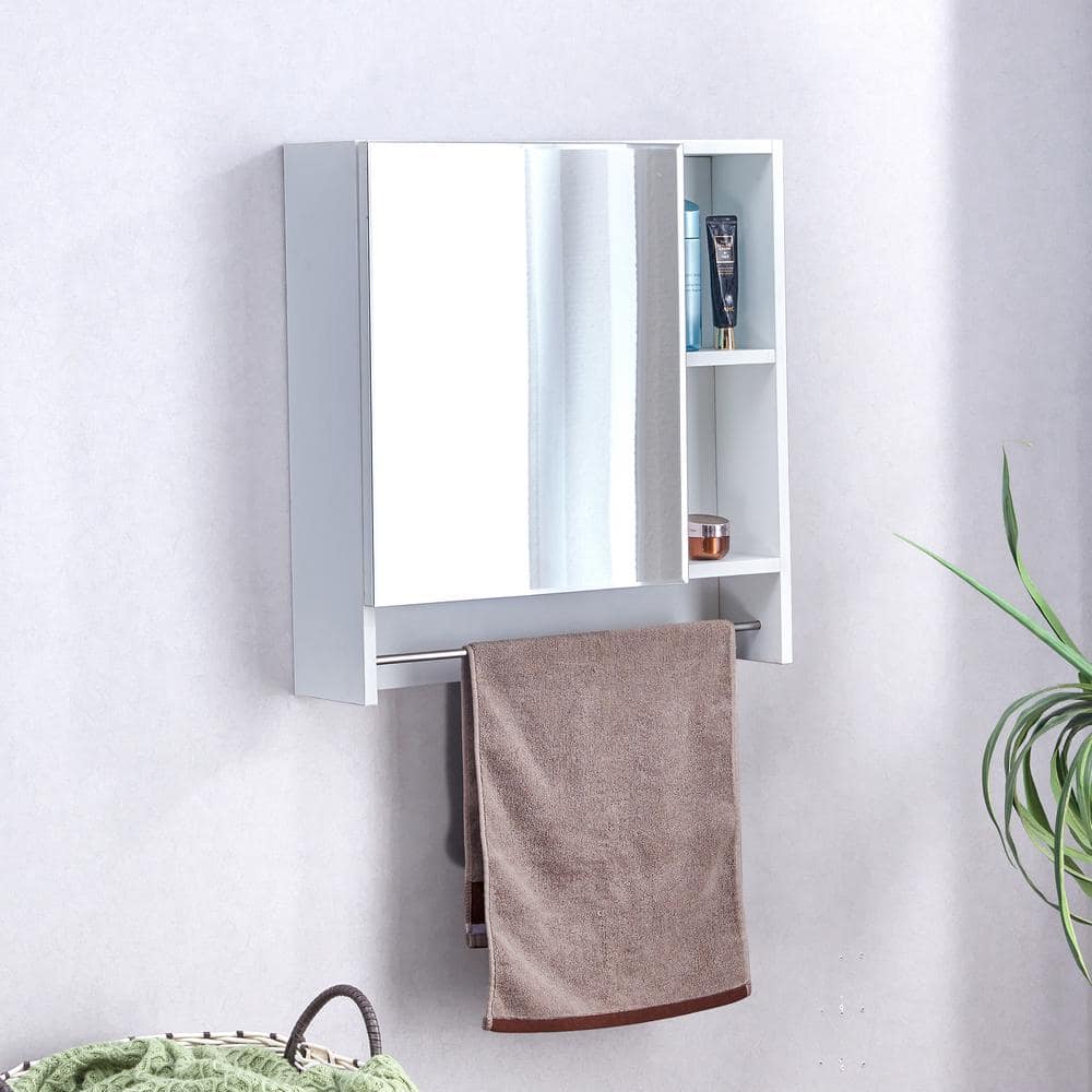 Polibi 21.6 in. W x 22 in. H White Rectangular Wall Mounted Medicine Cabinet with Mirror, Shelves and Towel Rack