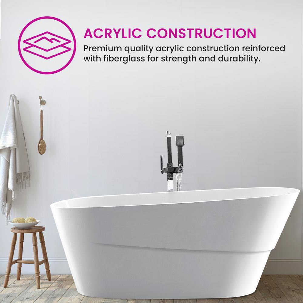 Vanity Art Nanterre 67 in. Acrylic Flatbottom Freestanding Bathtub in White