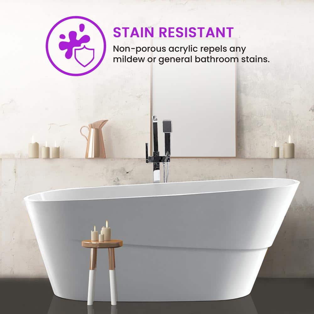Vanity Art Nanterre 67 in. Acrylic Flatbottom Freestanding Bathtub in White