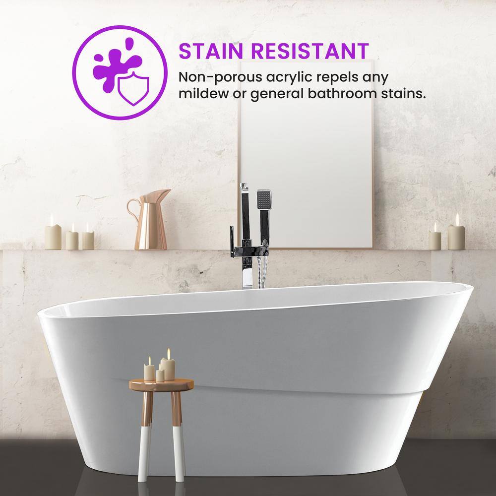 Vanity Art Nanterre 67 in. Acrylic Flatbottom Freestanding Bathtub in White
