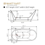 Vanity Art Nanterre 67 in. Acrylic Flatbottom Freestanding Bathtub in White