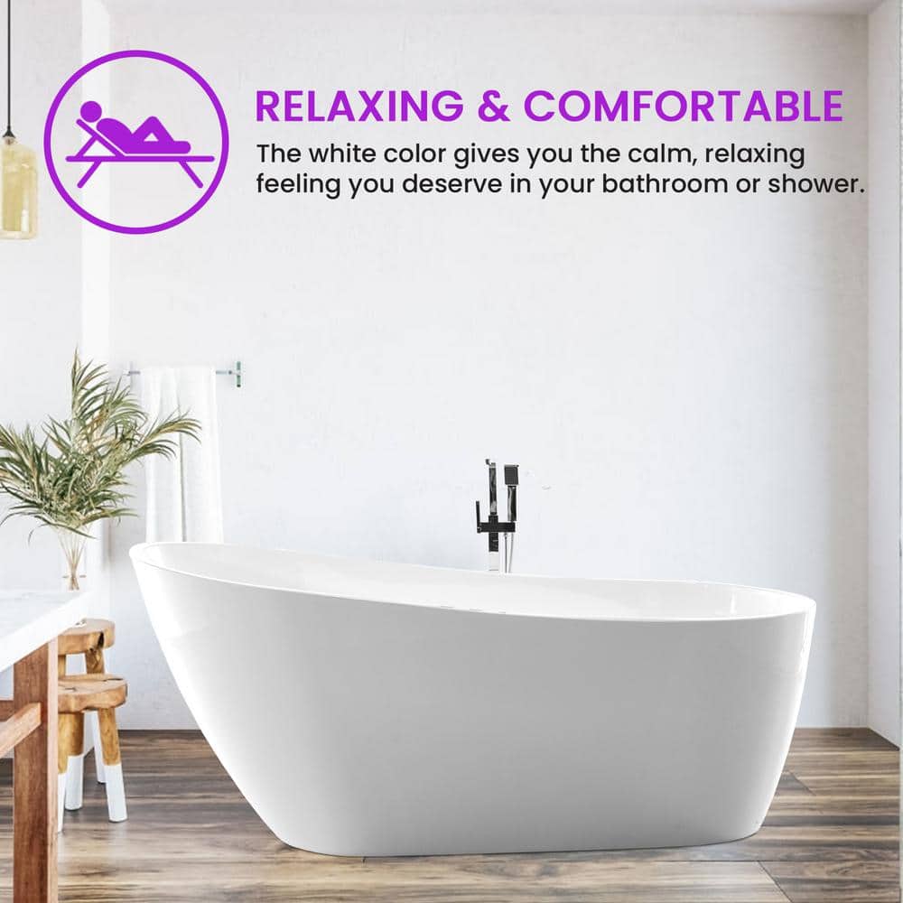WOODBRIDGE Colombes 67 in. Acrylic Rectange Flat Bottom Bathtub with Chrome Overflow and Drain Included in White